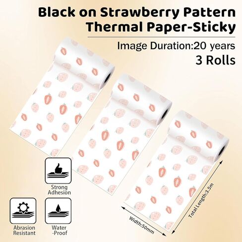 Thermal Pocket Printer Paper, White Self-Adhesive Paper Compatible with T02/M02X/M02L/Y02C/Q02 Bluetooth Mini Sticker Printer, Black On White Paper for Journal Photo, 50mm x 3.5m, 3 Rolls in Kuwait