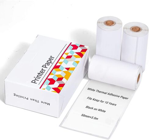 Thermal Pocket Printer Paper, White Self-Adhesive Paper Compatible with T02/M02X/M02L/Y02C/Q02 Bluetooth Mini Sticker Printer, Black On White Paper for Journal Photo, 50mm x 3.5m, 3 Rolls in Saudi Arabia