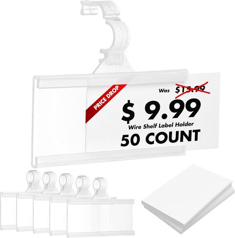 Plastic Wire Shelf Label Holder, Reusable Shelf Tags for Pantry Retail Store, Supermarket UPC Price Card & Ticket Display, Strong & Easy Clip Design Tight Snap Lock Closure. 1-1/4" H X 3" W (25) in Kuwait