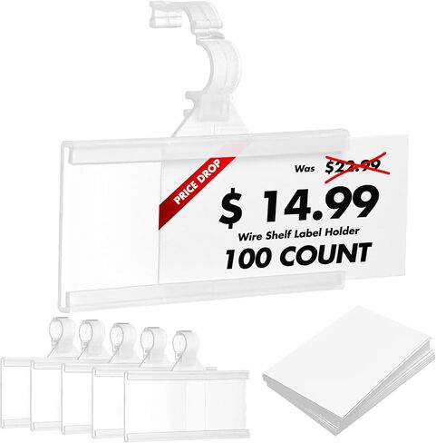 Plastic Wire Shelf Label Holder, Reusable Shelf Tags for Pantry Retail Store, Supermarket UPC Price Card & Ticket Display, Strong & Easy Clip Design Tight Snap Lock Closure. 1-1/4" H X 3" W (25) in Kuwait