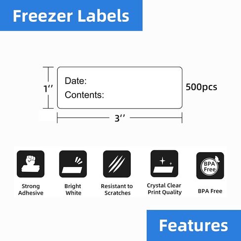 500 Pcs 1" x 3" Freezer Refrigerator Food Labels, Removable Adhesive, Water Oil Resistant, No Residue Food Storage Containers Labels Perfect for Monitoring Your Food in Kitchen in Saudi Arabia