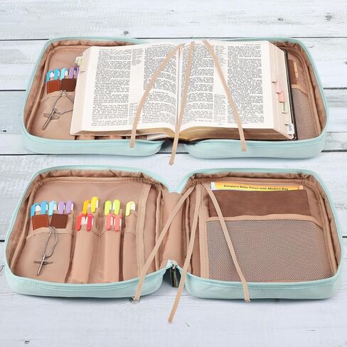 FINDCOZY Bible Cover for Women, Durable Carrying Book Case Church Bag for Biblical Accessories with Handle and Zippered Pocket, for Scriptures, Pink in Saudi Arabia