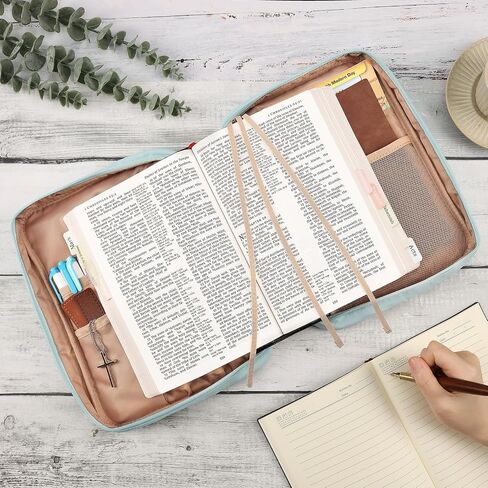FINDCOZY Bible Cover for Women, Durable Carrying Book Case Church Bag for Biblical Accessories with Handle and Zippered Pocket, for Scriptures, Pink in Saudi Arabia