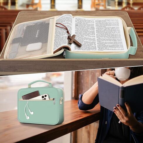 غلاف الكتاب المقدس الكبير في finpac مع حزام الكتف ، وحمل الكتب كيس الكنيسة كيس الكتاب المقدس مع فتحات القلم وجيب سستة ، هدية للسيدة ، الأخضر الفاتح in Kuwait