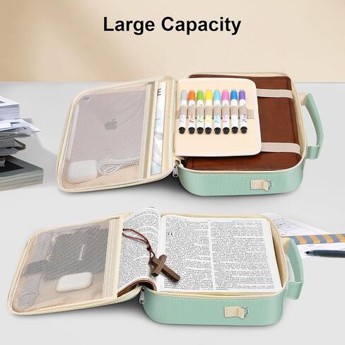غلاف الكتاب المقدس الكبير في finpac مع حزام الكتف ، وحمل الكتب كيس الكنيسة كيس الكتاب المقدس مع فتحات القلم وجيب سستة ، هدية للسيدة ، الأخضر الفاتح in Kuwait