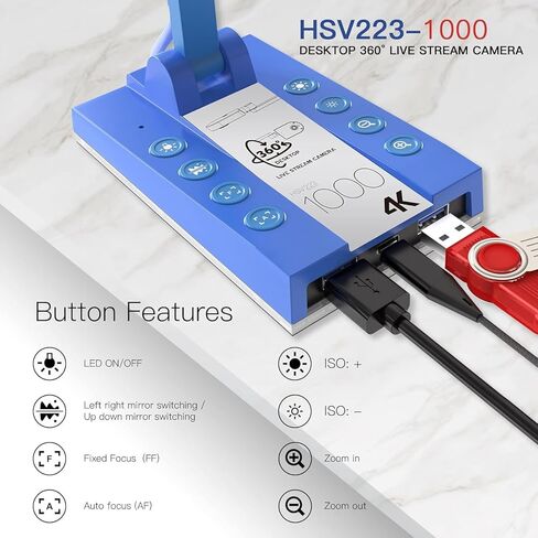 TreasLin Document Camera,10MP USB Document Camera for Teachers, Overhead Camera Remote Learning, Classroom Presentations, Art Classes Online Teaching with Multi Angle Rotation Adjustment LED Light in Kuwait