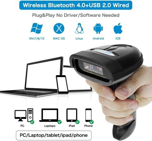 NETUM Bluetooth Barcode Scanner, Compatible with 2.4G Wireless & Bluetooth Function & Wired Connection, Connect Smart Phone, Tablet, PC, CCD Bar Code Reader Work with Windows, Mac,Android (NT-1228BC) in Kuwait