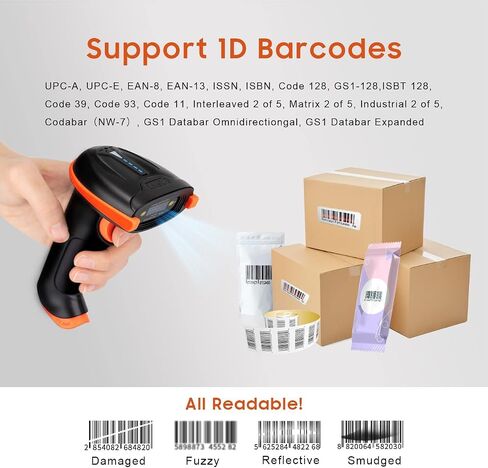 Tera Barcode Scanner Wireless 1D Laser Barcode Reader مع مؤشر مستوى البطارية ، متعدد الاستخدامات 2 في 1 2.4 جيجا هرتز و USB 2.0 سلكية in Kuwait