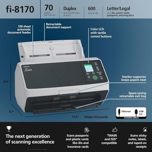 RICOH fi-8170 Professional High Speed Color Duplex Document Scanner - Network Enabled in Saudi Arabia