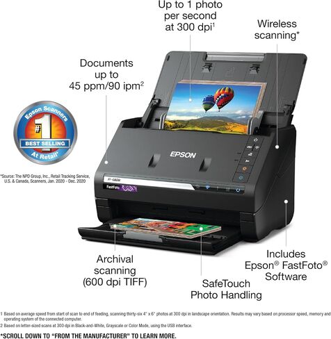 Epson FastFoto FF-680W Wireless High-Speed Photo and Document Scanning System, Black in Saudi Arabia