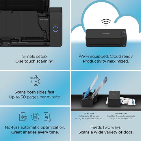 ScanSnap iX1300 Compact Wireless or USB Double-Sided Color Document, Photo & Receipt Scanner with Auto Document Feeder and Manual Feeder for Mac or PC, Black in Saudi Arabia