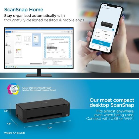 ScanSnap iX1300 Compact Wireless or USB Double-Sided Color Document, Photo & Receipt Scanner with Auto Document Feeder and Manual Feeder for Mac or PC, Black in Saudi Arabia