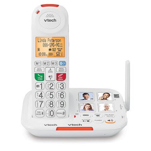VTech SN5147 Amplified Corded/Cordless Senior Phone with Answering Machine, Call Blocking, 90dB Extra-Loud Visual Ringer, One-Touch Audio Assist on Handset up to 50dB, White in Kuwait