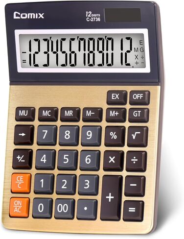 Comix Desktop Calculator ، مفاتيح الكمبيوتر الكبيرة ، عرض 12 رقمًا ، لوحة Campaign Gold Color ، C-2735 in Kuwait