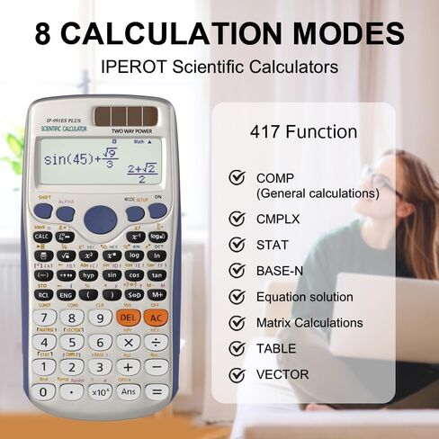 Scientific Calculators, Solar Scientific Calculator Large Screen 417 Function, Calculators Very Suitable for High School and College Students Calculus Algebra and Other Math Textbooks (Solar) in Kuwait