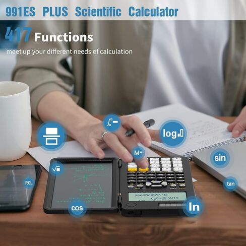 Upgraded 991ES Plus Desktop Scientific Calculator, ROATEE CalcNote Multiview 4-Line Display with Erasable LCD Writing Tablet, Solar Battery Power with Notepad for School and Business in Saudi Arabia