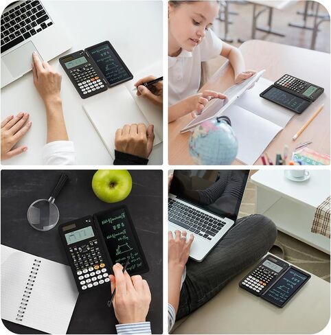 Upgraded 991ES Plus Desktop Scientific Calculator, ROATEE CalcNote Multiview 4-Line Display with Erasable LCD Writing Tablet, Solar Battery Power with Notepad for School and Business in Saudi Arabia