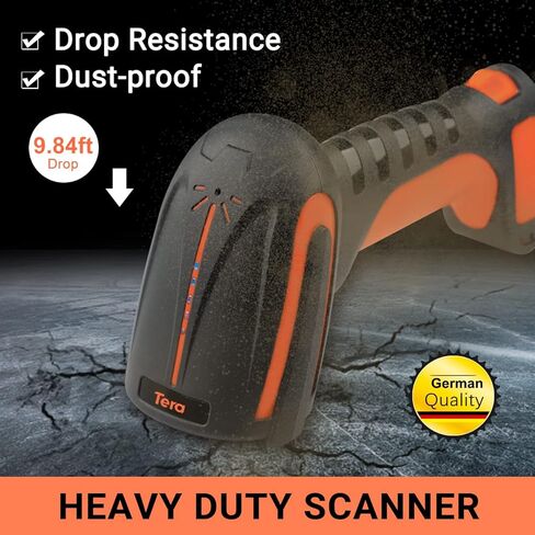 Tera Pro (Extreme Performance) Industrial Wireless Barcode Scanner 2D QR 1D Bar Code Reader 2.4G Wireless 2500mAh Compatible with Bluetooth Drop Resistant for Windows Mac Android iOS Model 8100 Orange in Kuwait