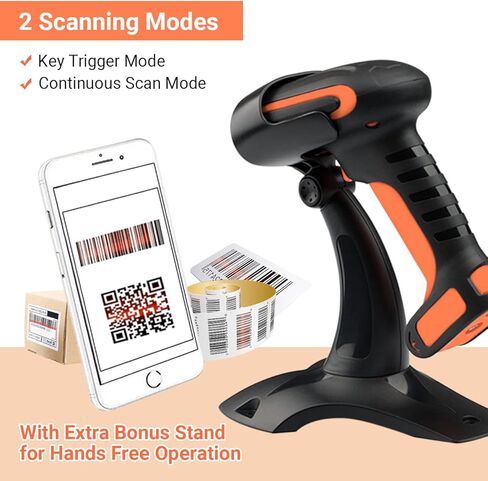 Tera Pro (Extreme Performance) Industrial Wireless Barcode Scanner 2D QR 1D Bar Code Reader 2.4G Wireless 2500mAh Compatible with Bluetooth Drop Resistant for Windows Mac Android iOS Model 8100 Orange in Kuwait