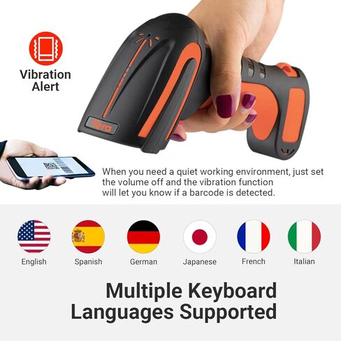 Tera Pro (Extreme Performance) Industrial Wireless Barcode Scanner 2D QR 1D Bar Code Reader 2.4G Wireless 2500mAh Compatible with Bluetooth Drop Resistant for Windows Mac Android iOS Model 8100 Orange in Kuwait