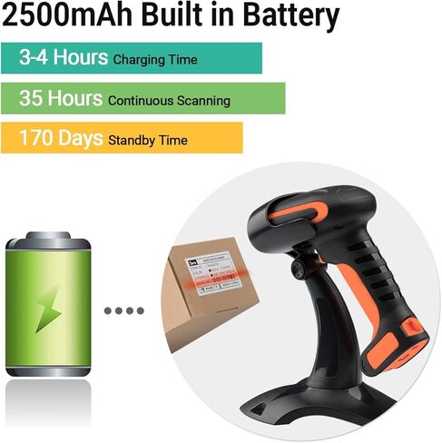 Tera Pro (Extreme Performance) Industrial Wireless Barcode Scanner 2D QR 1D Bar Code Reader 2.4G Wireless 2500mAh Compatible with Bluetooth Drop Resistant for Windows Mac Android iOS Model 8100 Orange in Kuwait