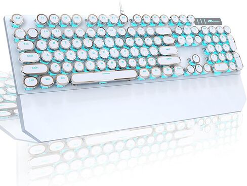 MageGee Typewriter Mechanical Gaming Keyboard, Retro Gold Punk Round Keycap LED Backlit USB Wired Keyboards for Game and Office, for Windows Laptop PC Mac - Blue Switches in Kuwait