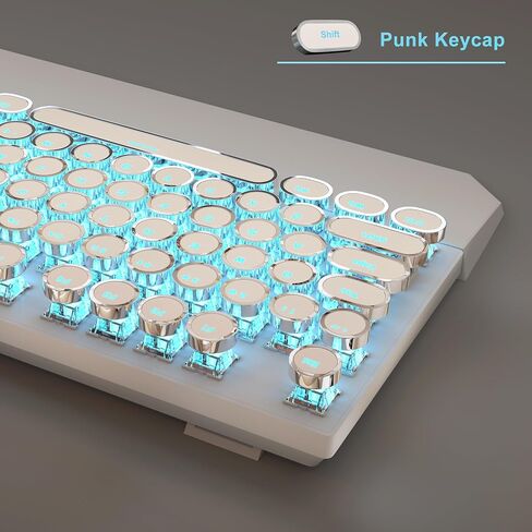 MageGee Typewriter Mechanical Gaming Keyboard, Retro Gold Punk Round Keycap LED Backlit USB Wired Keyboards for Game and Office, for Windows Laptop PC Mac - Blue Switches in Kuwait