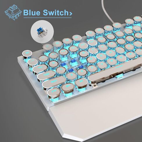 MageGee Typewriter Mechanical Gaming Keyboard, Retro Gold Punk Round Keycap LED Backlit USB Wired Keyboards for Game and Office, for Windows Laptop PC Mac - Blue Switches in Kuwait