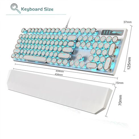 MageGee Typewriter Mechanical Gaming Keyboard, Retro Gold Punk Round Keycap LED Backlit USB Wired Keyboards for Game and Office, for Windows Laptop PC Mac - Blue Switches in Kuwait