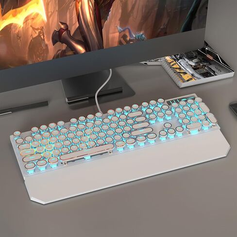 MageGee Typewriter Mechanical Gaming Keyboard, Retro Gold Punk Round Keycap LED Backlit USB Wired Keyboards for Game and Office, for Windows Laptop PC Mac - Blue Switches in Kuwait