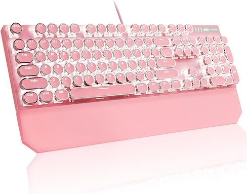 لوحة مفاتيح ميكانيكية للألعاب MageGee Typewriter، أغطية مفاتيح مطلية بالكهرباء دائرية كلاسيكية، لوحات مفاتيح سلكية بإضاءة خلفية برتقالية LED لألعاب الكمبيوتر المحمول، مع مسند معصم مغناطيسي، لوحة معدنية، مفتاح أزرق in Kuwait