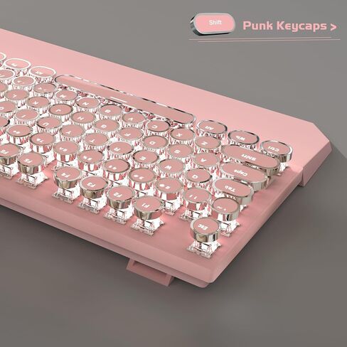 لوحة مفاتيح ميكانيكية للألعاب MageGee Typewriter، أغطية مفاتيح مطلية بالكهرباء دائرية كلاسيكية، لوحات مفاتيح سلكية بإضاءة خلفية برتقالية LED لألعاب الكمبيوتر المحمول، مع مسند معصم مغناطيسي، لوحة معدنية، مفتاح أزرق in Kuwait