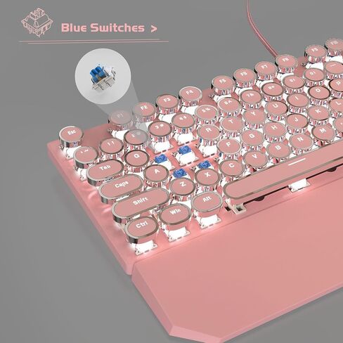 لوحة مفاتيح ميكانيكية للألعاب MageGee Typewriter، أغطية مفاتيح مطلية بالكهرباء دائرية كلاسيكية، لوحات مفاتيح سلكية بإضاءة خلفية برتقالية LED لألعاب الكمبيوتر المحمول، مع مسند معصم مغناطيسي، لوحة معدنية، مفتاح أزرق in Kuwait