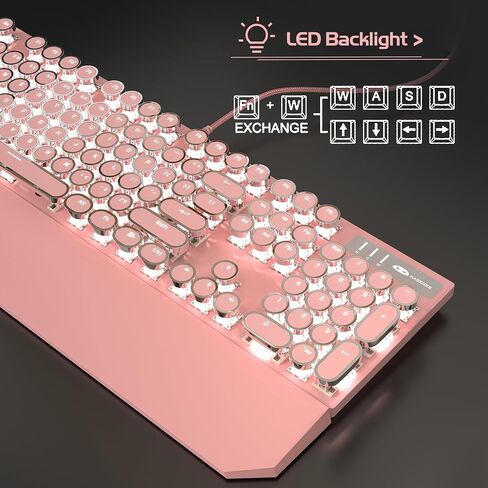 لوحة مفاتيح ميكانيكية للألعاب MageGee Typewriter، أغطية مفاتيح مطلية بالكهرباء دائرية كلاسيكية، لوحات مفاتيح سلكية بإضاءة خلفية برتقالية LED لألعاب الكمبيوتر المحمول، مع مسند معصم مغناطيسي، لوحة معدنية، مفتاح أزرق in Kuwait