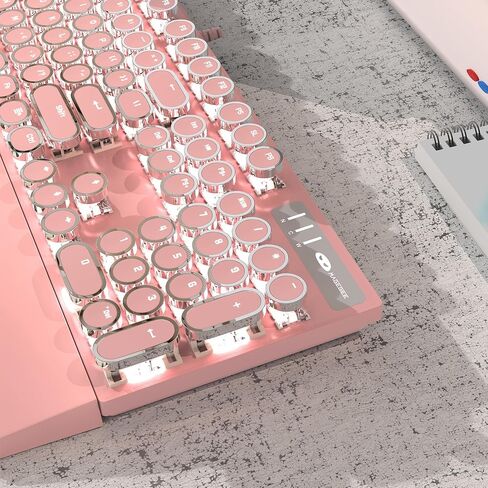 لوحة مفاتيح ميكانيكية للألعاب MageGee Typewriter، أغطية مفاتيح مطلية بالكهرباء دائرية كلاسيكية، لوحات مفاتيح سلكية بإضاءة خلفية برتقالية LED لألعاب الكمبيوتر المحمول، مع مسند معصم مغناطيسي، لوحة معدنية، مفتاح أزرق in Kuwait
