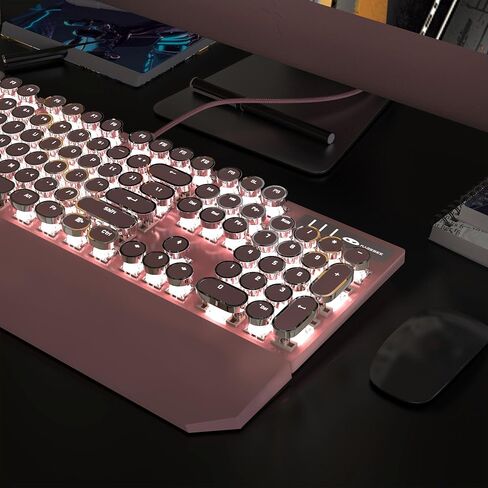 لوحة مفاتيح ميكانيكية للألعاب MageGee Typewriter، أغطية مفاتيح مطلية بالكهرباء دائرية كلاسيكية، لوحات مفاتيح سلكية بإضاءة خلفية برتقالية LED لألعاب الكمبيوتر المحمول، مع مسند معصم مغناطيسي، لوحة معدنية، مفتاح أزرق in Kuwait