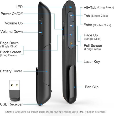 Norwii N27 Presentation Clicker, Clicker for PowerPoint Presentations, PowerPoint Clicker with Pointer for Presentations, Pointer Clicker Presentation Remote - Black in Saudi Arabia