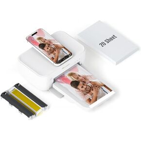 HPRT Photo Printer 4x6 ،+20 ورقة و 1 Ribbon ، طابعة صورة Wi-Fi اللاسلكية لفيلم iPhone و Android والهاتف الذكي وطابعة نوبية الصبغة الحرارية وطباعة الفيديو المحمولة للاستخدام المنزلي للاستخدام المنزلي
