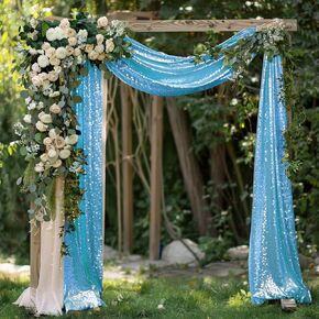 12''x18FT Reception Ceremony Photography Background Sliver Wedding Arch Drapes Wedding Ceremony Reception Swag and Backdrop Decorations 1 Panel KULWMDJ004