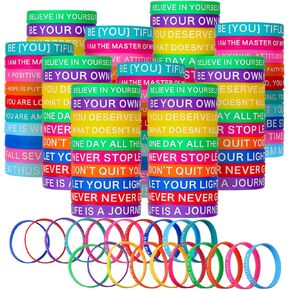 Sinmoe 200 Pieces Motivational Quote Rubber Wristbands Bulk Colored Inspirational Silicone Bracelets Stretch Unisex Wristbands for Women Men Teen Gifts, 20 Styles (Bright Colors)