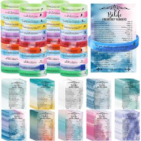 50 Set Easter Christian Bracelets Gifts Silicone Bible Verse Bracelets Bulk Rubber Wristbands Emergency Numbers Cards Church Welcome Gifts Gospel Tracts for Women Men Teacher(Retro)