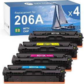 206A Toner Cartridges 4 Pack (with Chip) Compatible Replacement for HP 206A 206X for Color Pro MFP M283fdw M283cdw Pro M255dw M255nw M283 M255 M282 Printer | W2110A W2110X High Yield Toner BK/C/M/Y