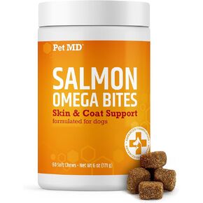 Pet MD Salmon Oil Omega 3 for Dogs - Advanced Allergy & Itch Relief for Dogs - Omega 3 & 6, EPA & DHA, Fish Oil Omega 3 Soft Chews - 120 Count