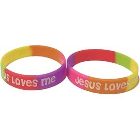 50-Pack Jesus Loves Me Silicone Wristbands – Colorful Christian Rubber Bracelets for Party Favors, Easter Baskets, Church Events, and Outreach