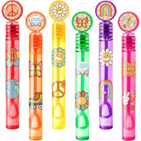 24PCS Groovy 70s DIY Bubble Wands with 96PCS Stickers - Party Favor for Goodie Bags, Pinata Stuffers, Mini Bubble Bulk Farm Birthday Supplies, Toys Gifts, Class Prizes for Toddlers, Boys & Girls