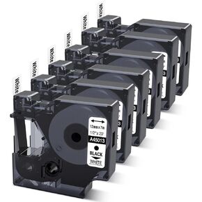 6-Pack Compatible Dymo D1 Label Tape 45013 1/2 Inch x 23 Ft Replace DYMO Label Maker Refills d1 a45013 S0720530, Black on White, for Dymo LabelManager 160 280 210D 360D 420P PnP