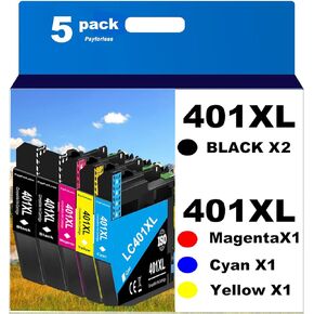 LC401XL Ink Cartridges for Brother Printer Compatible for Brother LC401 Ink Cartridges for Brother MFC-J1010DW MFC-J1012DW MFC-J1170DW Printer 5 Pack (2 Black, 1 Cyan, 1 Magenta, 1 Yellow)