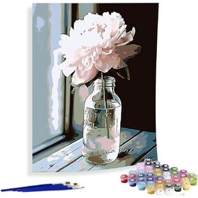 Diymood Paint by Numbers for Adults Flowers, DIY Oil Painting Vase Rose Red Pink Acrylic Paint by Number Kits for Kids Adults Beginner for Home Wall Decor 16x20 inch