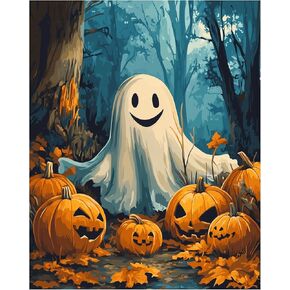 Ghost Reading a Book Paint by Numbers for Adults, Halloween Paint by Number Kit on Canvas for Beginner, Cute Ghosts DIY Oil Painting for Holiday Gift Home Decor(16x20inch, No Frame)