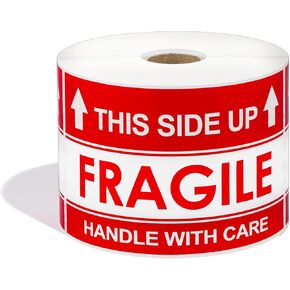 Aegis Adhesives - 3" X 5" This Side Up Arrow - Handle with Care, Warning Shipping Labels (1 Roll, 500 Stickers/Roll)